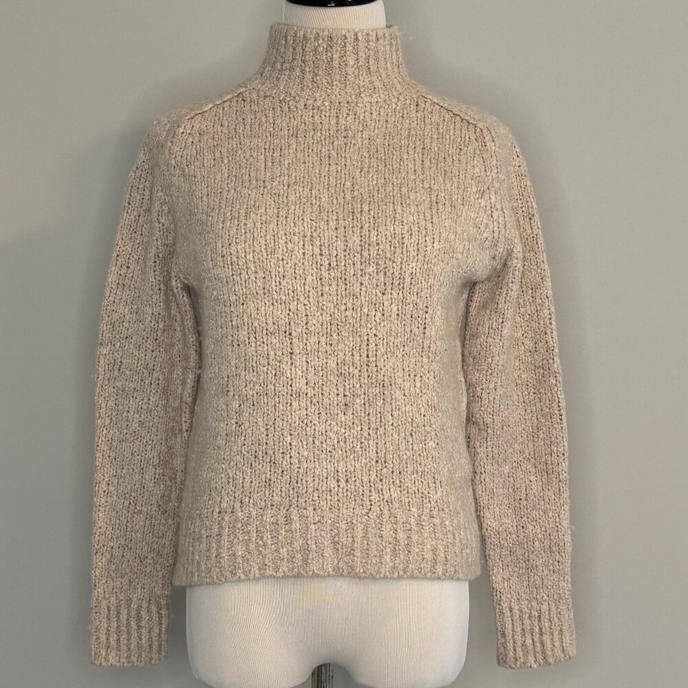 Vince - Textured Saddle Sleeve Turtleneck - Ivory/Tan - Small